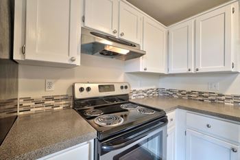 Equipped kitchens with wood-style flooring, black or silver appliances, and dishwasher